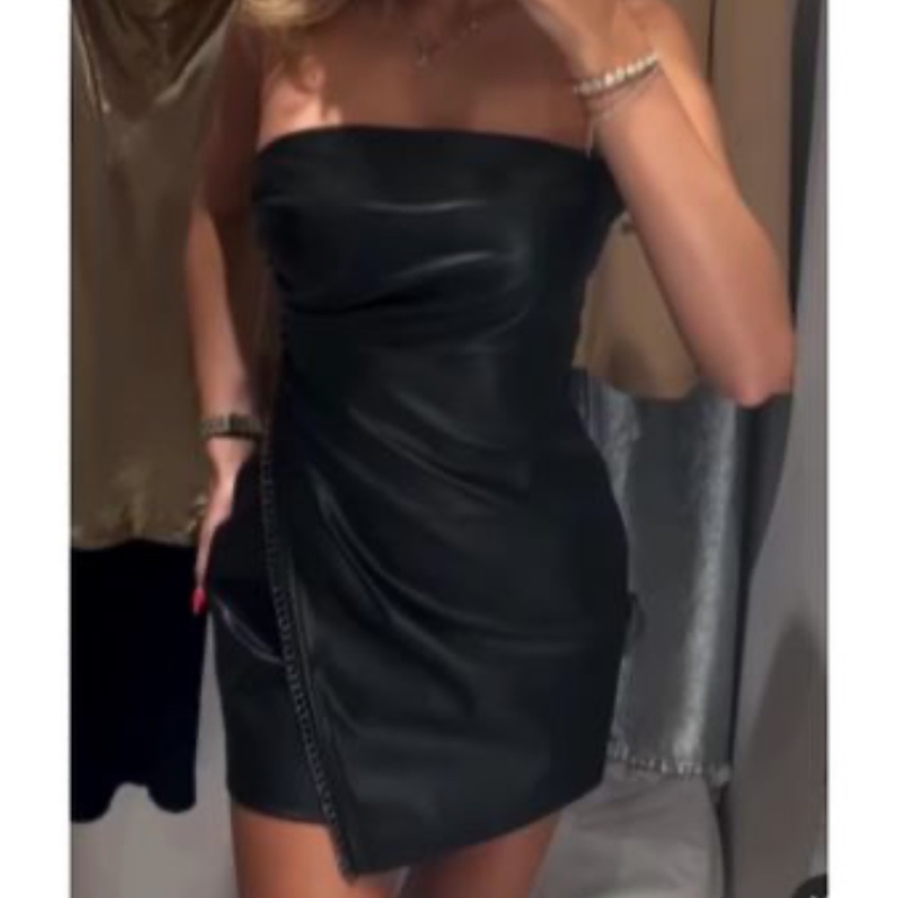 Zara STRAPLESS FAUX LEATHER Dress size XS BNWT - Picture 3 of 7